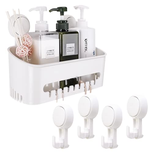 TAILI Shower Caddy Storage Basket 4 Suction Hooks, Suction Cup Shower Holder for Shampoo, Conditioner, Drill-Free Removable, Kitchen Bathroom Bedroom Organizer Set - style: 4×White