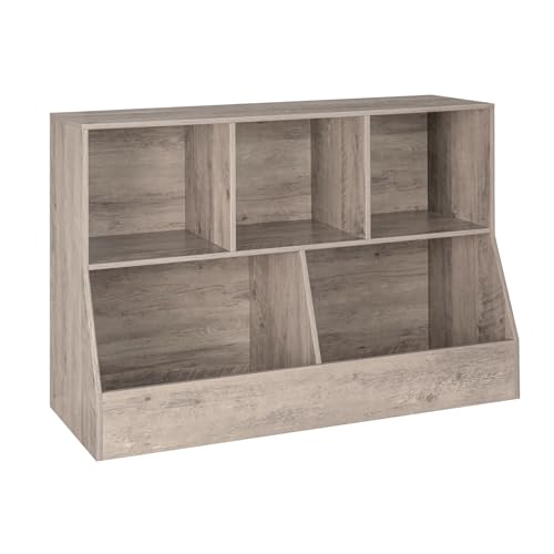 DINZI LVJ Toy Storage Organizer, Kids Bookshelf, Wood Toy Storage Cabinet, 5 Cubby Children Bookcase, 43.3" L Toddler Book Shelf for Playroom, Living Room, Nursery, Hallway, School, Greige - color: Greige, size: 2-Tier 43.3"