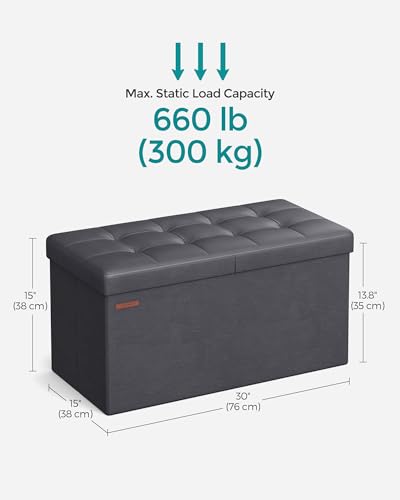 SONGMICS MAZIE Collection - 30 Inches Storage Ottoman Bench with Flipping Lid, Storage Chest Footstool, Load 660 lb, for Entryway, Living Room, Bedroom, Synthetic Leather, Dark Gray ULSF045G01 - color: Dark Gray, size: 15"D x 30"W x 15"H