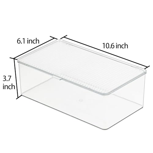 ZEXALOR Clear Plastic Storage Bin with Lid, Makeuo Holder, Fridge Organizer, Refrigerator Organizers and Storage, Small Container for Pantry, Office, Dresser, Bathroom, Kitchen, Snack - size: Medium