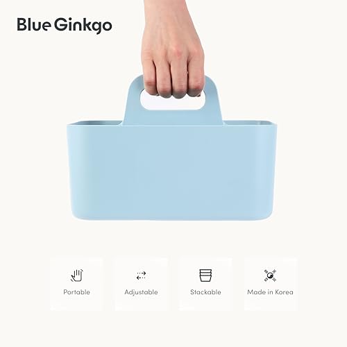 BLUE GINKGO Stackable Organizer Caddy – Korean-Made Portable Tote for Bathroom, Office, Crafts, or School Supplies (Rectangle, Blue) - color: BLUE, size: Rectangle
