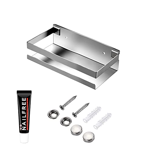 Rustproof Metal Storage Floating Shelves Wall Mounted Rectangular Shelf for Bedroom,Bathroom, Living Room, Kitchen, and Laundry Room,Nail-Free Wall-Mounted Shelves（7.9 Inch Silver） - color: Silver, size: 7.9in（20cm)