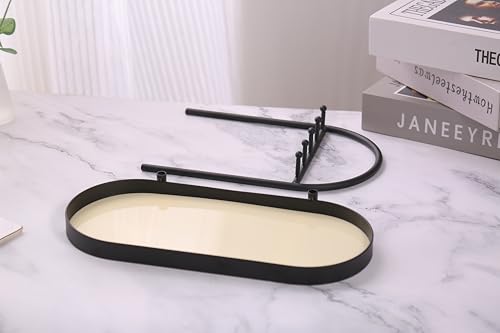 Shinpuru Metal Jewelry Organizer Stand & Key Holder Tray with Acrylic Base, Key Stand and Jewelry Tray with 5 Hooks, Perfect Key Bowl, Valet Tray, Ring Holder, Jewelry Dish (Matt Creamy) - color: Matt Creamy