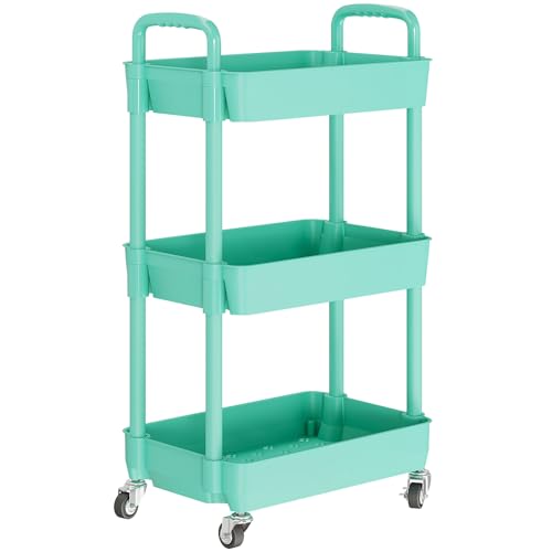 Laiensia 3-Tier Rolling Cart with Wheels,Multifunction Utility Storage Carts, Kitchen Storage Organizer,Mobile Shelving Unit for Bathroom,Laundry,with Classified Stickers,Green - color: Green, size: 3-Tier