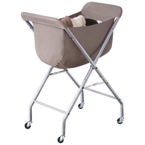 ELYKEN Laundry Cart with Wheels, 32”H Easy Rolling Laundry Hamper with Removable Liner Bag, Sturdy Metal Frame Clothes Basket with 4 Casters and 2 Brakes - color: Camel Brown, size: 23.2"L x 13"W x 32"H