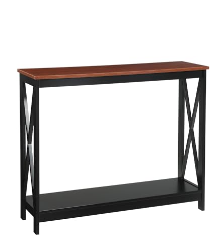 Convenience Concepts Oxford Console Table 39.5" - Farmhouse, Modern Narrow Sofa Display Accent with Storage Shelf for Transitional, Coastal Living Room, Entryway, or Hallway, Black/Cherry - color: Cherry/Black
