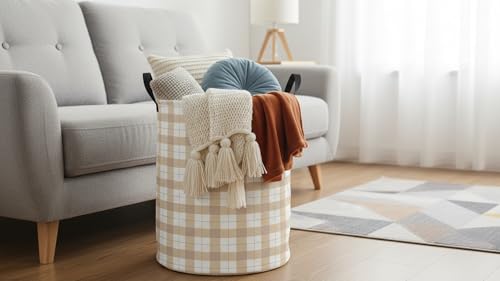 CLOCOR Large Laundry Basket,Waterproof Nursery Hamper,Collapsible Fabric Storage Container,Room Decor,Gift Basket（Yellow Grid - color: Yellow Grid
