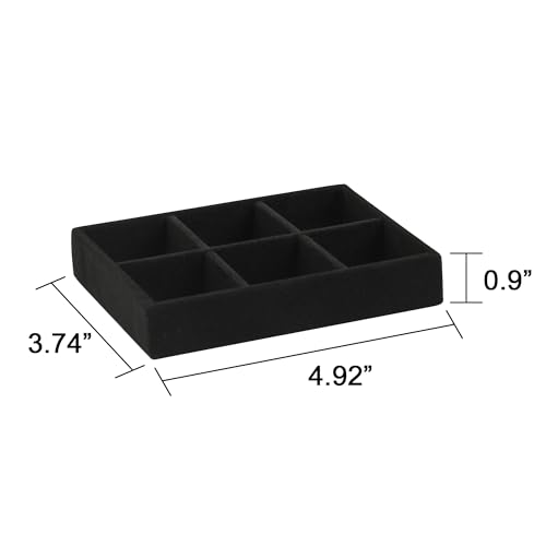 Frebeauty Small Jewelry Tray Set,Stackable Velvet Jewelry Organizer Tray,Mini Jewelry Drawer Organizer,Drawer Inserts,4.92 x 3.74 x 0.9 Inches,6 Grid Earring Organizer for Women(Set 2,Black) - color: Black, size: 6 Grids Set 2