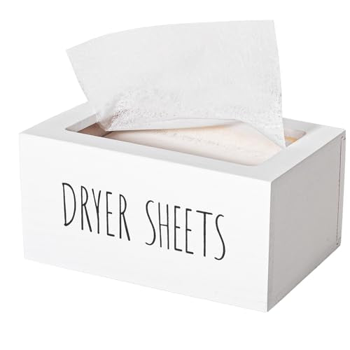zoocatia Laundry Room Decor Dryer Sheet Container Wood Detergent Dispenser Organization and Storage Box Holder for Laundry Pods, Dryer Balls, White - color: White-1