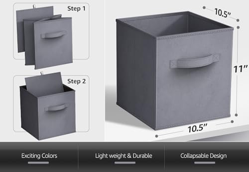 Sorbus Storage Cubes - 11 Inch Foldable Fabric Baskets for Organizing Pantry, Closet, Shelf, Cubby - 6 Grey Collapsible Cloth Storage Bins with Handle for Home, Bedroom - color: Gray, size: 11 Inch