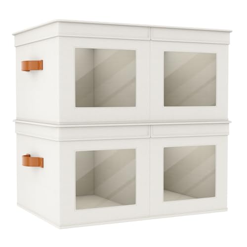 Univivi Large Storage Boxes with Lids, Collapsible Foldable Storage Bins for Clothes, [2-Pack] Fabric Storage Cubes with Handles, Closet Organizers for Home, Bedroom (Beige, 24” x 17” x 12") - color: Beige, size: 24''-2 Pack