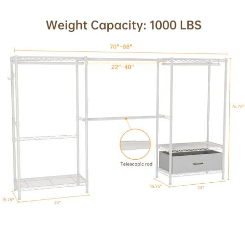 Golpart Coat Rack Clothes Wardrobe：Closet Organizer and Storage Clothing Garment Rack with Shelves Heavy Duty for Hanging Clothes Portable Adjustable White 15.8" DX69 WX76.5 H - color: White, size: 15.8"DX69"WX76.5"H