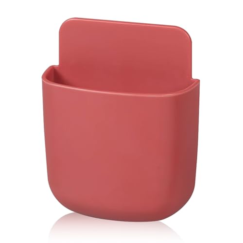 Remote Control Holder, Wall Mount Pen Holder Hole-Free Self Adhesive Phone Charging Organizer Pencil Storage Containers for Home Office School Supply Orgaizer(Red) - color: Red
