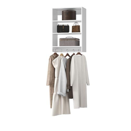 Medium Double Hanging Closet Unit, Modular Closet System, Wood Closet System Organizer with Storage for Walk In Closets, Clothing Rack Closet for Hanging Clothes, Bedroom, White, 28.5"W - color: White, size: 28.5" Wide, style: Medium Double Hanging