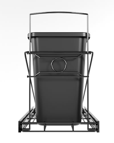 Pull Out Trash Can Under Cabinet Adjustable Trash Can Holder for 7 to 11 Gallon Bin Bottom Mount Slide Out Trash Rack for Narrow Cabinets(Black, No Bin Included) - color: Black