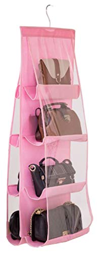 AARAINBOW 1 Pack Hanging Handbag Purse Organizer for Closet, Womens Purse Storage Organizers, Hand Bag Organizer Holder, 8 Pockets Space Saving Wardrobe Purse Holder, 41 L x 13.5W (B-Pink) - color: B-Pink