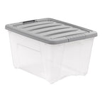 Amazon Basics Plastic Storage Containers with Secure Latching Lids, Stackable Organization Bins, Clear/Grey, 32 Quart, Set of 6 - size: 32 Qt. - 6 Pack