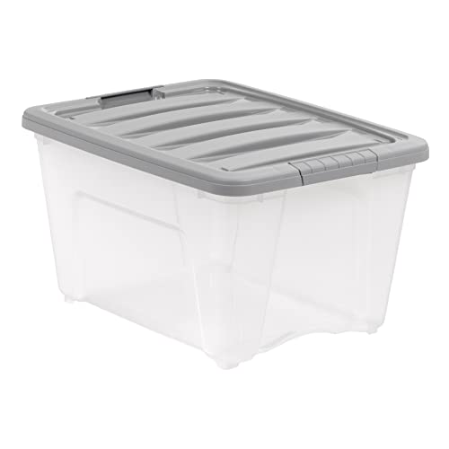 Amazon Basics Plastic Storage Containers with Secure Latching Lids, Stackable Organization Bins, Clear/Grey, 32 Quart, Set of 6 - size: 32 Qt. - 6 Pack