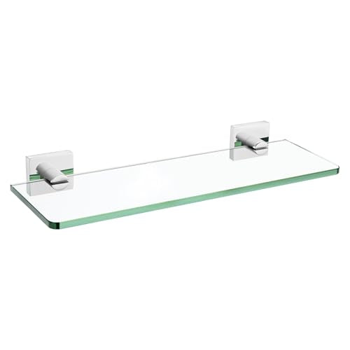 KOKOSIRI Floating Glass Shelf Bathroom Shelves Wall Mount 16-Inch Hanging Rack for Shower Storage Home Decor, Polished Stainless Steel B1107CH-L16 - color: Polished Chrome, size: 16-Inch