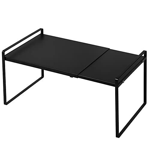 Nxconsu Expandable Cabinet Shelf Organizer Riser for Kitchen Pantry Cupboard Under Sink Countertop Home Storage Organization Rack Space Saver Freestanding Heavy Duty Nonslip Stackable Black Large - color: Black, size: 10.3’’D * 13.4-24.5’’W * 9.5’’H