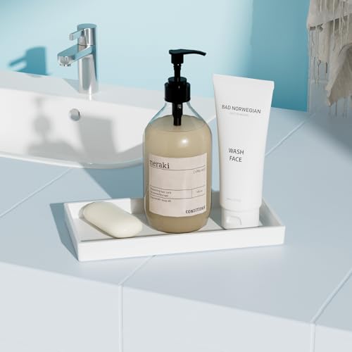 Vanity and Bathroom Tray, 7.7" ABS Countertop Organizer,Waterproof Vanity Tray for Toilet Tank,Perfume,Soap,Keys,Bathroom Accessories,Kitchen and Bath Trays,Non Slip Small Trays,White,2 Pack - color: White, size: 7.7'' x 4'' x 0.7'' (2 Pack)
