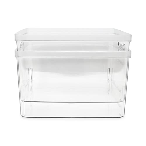 Isaac Jacobs 2-Pack Square Clear Storage Bins (10” L x 10” W x 6.1” H) w/Cutout Handles, Plastic Organizer for Home, Office, Kitchen, Fridge/Freezer, Bathroom, BPA Free, Food Safe (2-Pack, Square) - size: Square