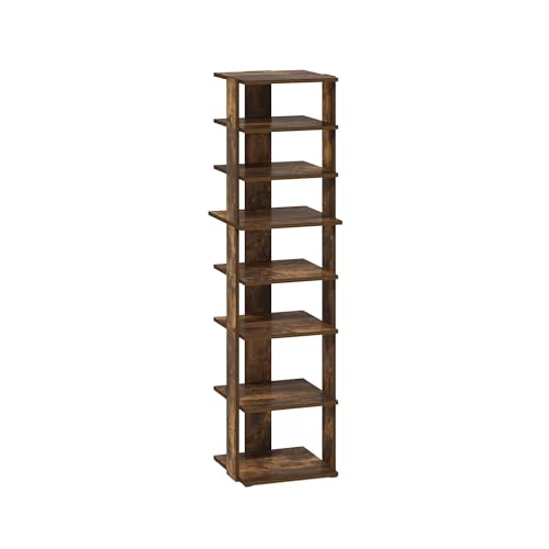 Furinno Compact Vertical Shoe Rack, 8-Tier Narrow Shoe Organizer, Free Standing Shoe Storage, Shoe Shelf for Boots, Sneakers, 12 x 12.6 x 46.7, for Closet, Entryway, Office, Garage, Amber Pine - color: Amber Pine, size: 8-tier, 46.7 Inch