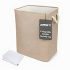 Collapsible Linen Look Fabric large Storage & Laundry Hamper with Drawstring - Durable Laundry Basket Laundry Bag Foldable Space Saving Basket Toy Basket, Dust Proof & Stackable, Beige