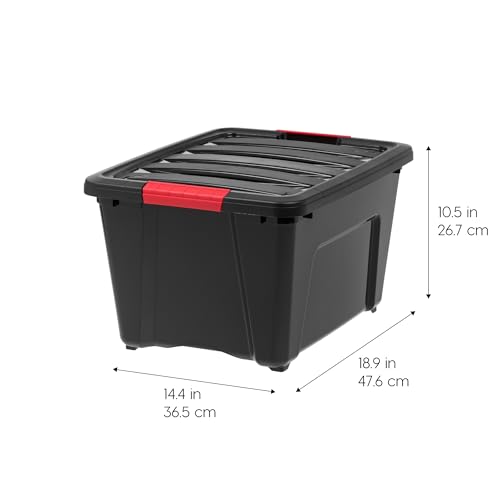IRIS USA 30 L (32 QT) Plastic Storage Box with Lid and Latches - 4 Pack - BPA-Free, Garage Organizing Solution, Durable Nestable Stackable Containers, Secure Pull Handle - Black - size: 32 Qt, style: 4 Pack