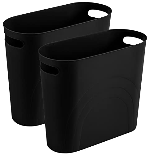 rejomiik Small Trash Can, Slim Garbage Can Plastic Waste Basket with Handles 3.5 Gallon Container Bin for Narrow Spaces Bathroom, Bedroom, Kitchen, Office at Home, 2 Pack Black - color: Black, size: 2 pack