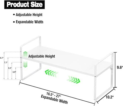‎Expandable Kitchen Cabinet Storage Shelf, Stackable Metal Pantry Storage Shelves Organizer, Adjustable Height Counter Spice Rack for Kitchen Cabinet (White - 16.5"-27" L x 10.2" W x 9.6" H - 3Pack) - color: White-3pack, size: Large - L16.5-27'' * W10.2''