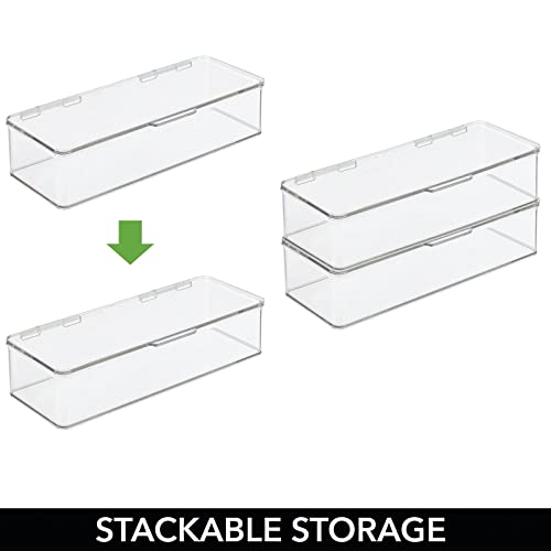 mDesign Office Supplies Desk Organizer Box with Lid for Staplers, Scissors, Pens, Sticky Notes, Highlighters, Tape - 3" Tall, Long, Clear - size: 5.75 x 13.4 x 3 (Pack of 1)