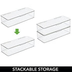 mDesign Office Supplies Desk Organizer Box with Lid for Staplers, Scissors, Pens, Sticky Notes, Highlighters, Tape - 3" Tall, Long, Clear - size: 5.75 x 13.4 x 3 (Pack of 1)