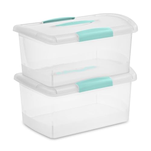 Sterilite Medium Nesting ShowOffs, Stackable Small Storage Bin with Latching Lid and Handle, Plastic Container to Organize Home, Clear, 12-Pack - size: Medium, style: 12-Pack