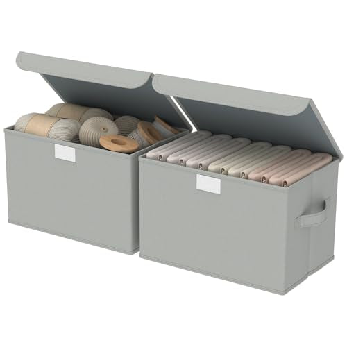 Fabric Storage Bin with Lid, Closet Boxes with Cover, Collapsible Stackable Organizer Basket with 2 Handles, for Home and Bedroom, 2 Pack, Grey, 10.2 x 7.9 x 6.7 In, XSNY12GS-2 - color: Grey, size: Small（2 Pack）