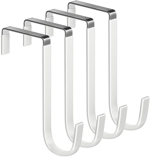 Mars-Rock Over The Door Metal Hooks with Plastic Coating 5.5" Fit 0.5" to 2" Wide Door 4 Pcs Heavy Duty Single Towel Robe Rack Wreath Bathroom Shower Hanger Shoe Organizer Ironing Board Short White - color: I: WT 5.5" fit 0.5" to 2" door 4pcs