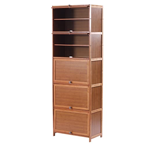 Tall Bamboo Shoe Storage Cabinet Bamboo Shoe Rack with Doors, 11 Tier Freestanding Shoes Heels Sneakers Shelf Rack for 20 Pairs Shoe Organizer for Entryway Office Living Room, Brown