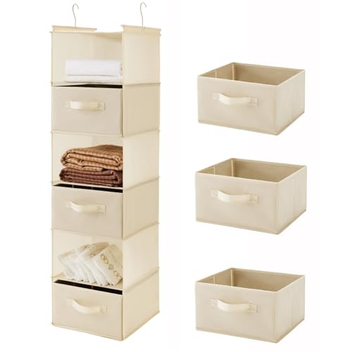 MAX Houser 6 Tier Shelf Hanging Closet Organizer, Closet Hanging Shelf with 2 Sturdy Hooks for Storage, Foldable (Beige-D3) - color: Beige-d3