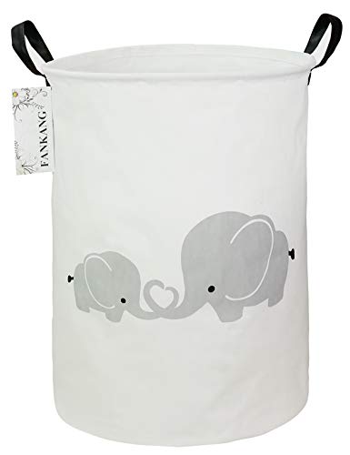 FANKANG Storage Basket, Nursery Hamper Canvas Laundry Basket Foldable with Waterproof PE Coating Large Storage Baskets for Kids Boys and Girls, Office, Bedroom, Clothes,Toys（Love Elephant） - color: Love Elephant