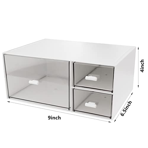 Desk Organizer Stackable Storage Drawers with 3 Compartments Stackable Drawers Great for Desk Storage, Makeup Storage Bathroom Organization Accessories Etc (White) - size: 9*6.5*4inch - 3 Compartment