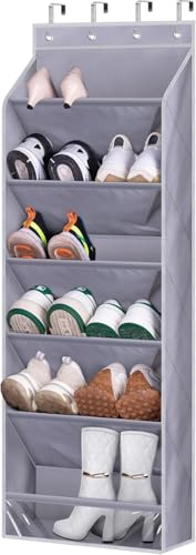 KEETDY Over The Door Shoe Organizer Fit Big Shoes Large Shoe Rack for Door Hanging Shoe Organizer for Closet Door Storage Boots, Grey - color: Grey, size: 49.2"