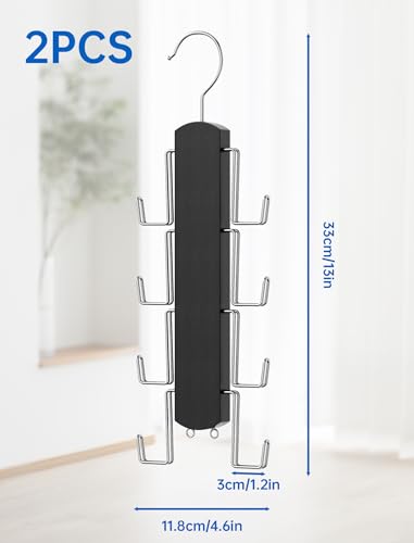 NiHome Wooden Purse Organizer for Closet, 8 Extra-Wide Metal Hooks Handbag Hanger, Space-Saving Hanging Bag Holder & Purse Rack for Closet Organization (Black, 2 Pack) - color: Black, size: 2 Pack
