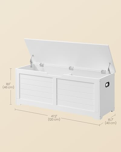 VASAGLE Storage Chest, Storage Bench with 2 Safety Hinges, Farmhouse Style, 15.7 x 47.2 x 18.1 Inches, for Entryway, Bedroom, Living Room, Cloud White ULSB065W01 - color: Cloud White, size: 47.2"W