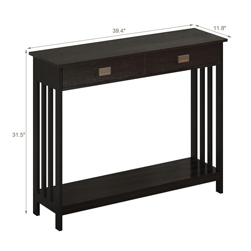 ChooChoo 39" Black Entryway Table with Drawer, Narrow Console Table with Storage Shelf, Sofa Table for Living Room, Entryway, and Hallway - color: Black, size: 11.8"D x 39.4"W x 31.5"H