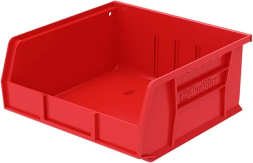 Akro-Mils 30235 AkroBins Plastic Storage Bins, Space-Saving Stackable Bins for Garage, Pantry, Craft Organization, 11" x 11" x 5", Red, 6-Pack - color: Red