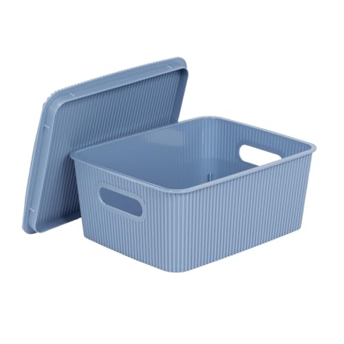 Glad Storage Baskets with Lids - Set of 6 Stackable Plastic Boxes with Handles - Decorative Shelf Organizer Bins for Bathroom and Closet, Blue, 1 Gallon - color: Blue, size: 1 Gallon
