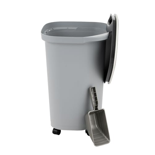 IRIS USA Pet Food Storage Container 25 lbs, Premium 60% Improved Airtight Seal with Air Valve, 2 Cup Scoop, Removable Wheels, Easy to Open - Made in the USA, Gray - color: Gray/Dark Gray, size: 25 lbs