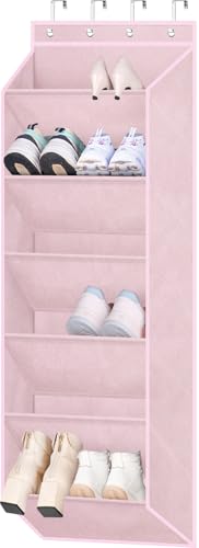 SLEEPING LAMB Over The Door Shoe Rack with Large Deep Pockets, Kids Shoe Organizer for Closet Door, Narrow Hanging Boots Storage, Pink - color: Pink, size: 52.5''