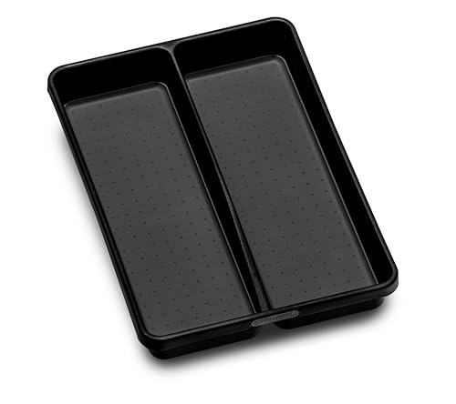 madesmart 2 Compartment Drawer Organizer, Multi-Purpose Storage for Kitchen, Office & Bathroom, Non Slip, Soft Grip Lining, Easy-Clean Design, Black - size: 2 Compartment