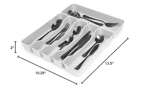 Spectrum HEXA 5-Divider Expandable Silverware Tray (Stone Gray) - In-Drawer Organizer for Kitchen Accessories, Cutlery, Knives, & More / Easy-to-Clean Home & Apartment Essential - color: Stone Gray, size: 5 Divider Expandable